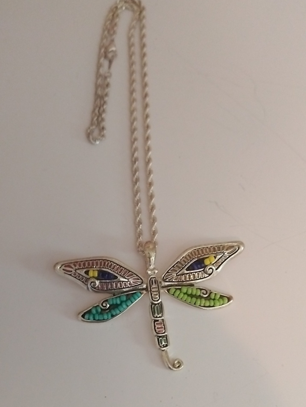 Colorful Beaded Dragonfly Pendant Necklace